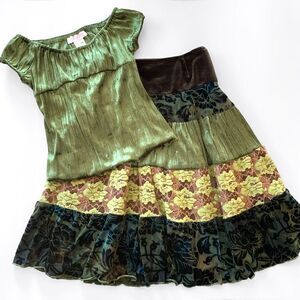 Vintage Malley Too Two Piece Velvet Sequin Top & Skirt Set